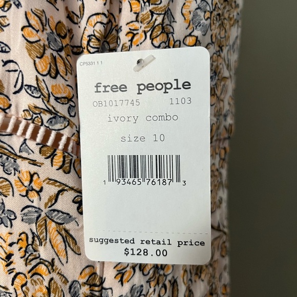 Free People Boheme Ivory Floral Mini Dress NWT Size 10 Long Sleeve - Picture 6 of 13